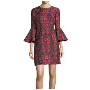 NWT Trina Turk Navy Pink Floral Jacquard Bell Sleeve Dress 4